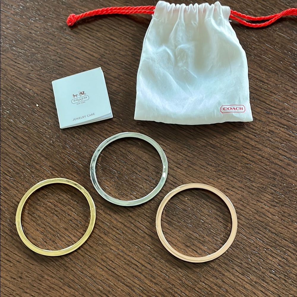 Coach Tri-Color Bangle Set in Gold, Silver, and Tan